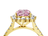 Yellow gold Fancy Pink Cushion  Halo Diamond Ring with Pavé Band and Prong Setting_40