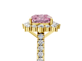 Yellow gold Fancy Pink Cushion  Halo Diamond Ring with Pavé Band and Prong Setting_41