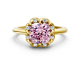 Yellow gold Fancy Pink Cushion  Halo Diamond Ring with Round Cluster Setting, Solitaire Band, and Four-Prong Setting_49