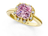Yellow gold Fancy Pink Cushion  Halo Diamond Ring with Round Cluster Setting, Solitaire Band, and Four-Prong Setting_50