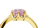 Yellow gold Fancy Pink Cushion  Halo Diamond Ring with Round Cluster Setting, Solitaire Band, and Four-Prong Setting_53