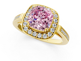 Yellow gold Fancy Pink Cushion  Halo Diamond Ring with Split Shank and Four-Prong Setting_46