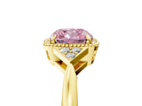 Yellow gold Fancy Pink Cushion  Halo Diamond Ring with Tapered Band and Four-Prong Setting_12