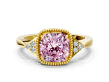 Yellow gold Fancy Pink Cushion  Halo Diamond Ring with Tapered Band and Four-Prong Setting_7