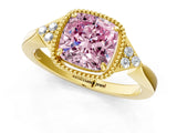 Yellow gold Fancy Pink Cushion  Halo Diamond Ring with Tapered Band and Four-Prong Setting_8
