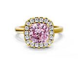 Yellow gold Fancy Pink Cushion  Halo Diamond Solitaire with Pavé Band and Four-Prong Setting_115