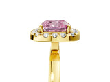 Yellow gold Fancy Pink Cushion  Halo Diamond Solitaire with Pavé Band and Four-Prong Setting_120