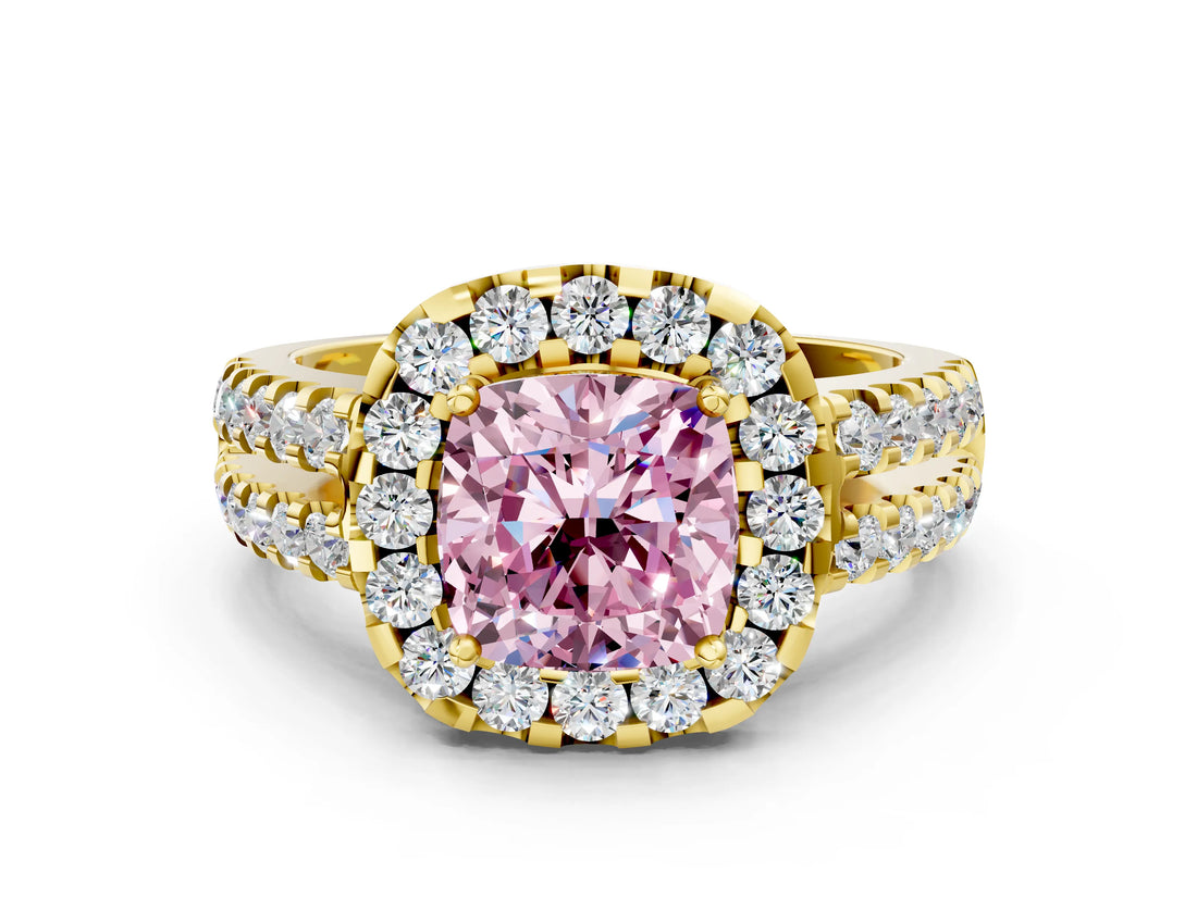 Yellow gold Fancy Pink Cushion  Halo Diamond Split Shank Engagement Ring with Prong Setting_27