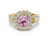 Yellow gold Fancy Pink Cushion  Halo Diamond Split Shank Engagement Ring with Prong Setting_27