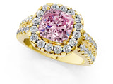 Yellow gold Fancy Pink Cushion  Halo Diamond Split Shank Engagement Ring with Prong Setting_28
