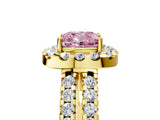 Yellow gold Fancy Pink Cushion  Halo Diamond Split Shank Engagement Ring with Prong Setting_32