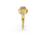 Yellow gold Fancy Pink Cushion  Halo Diamond Split Shank Ring with Milgrain Detail_51