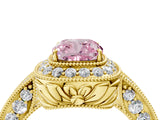 Yellow gold Fancy Pink Cushion  Halo Diamond Split Shank Ring with Milgrain Detail_53