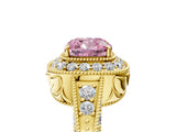Yellow gold Fancy Pink Cushion  Halo Diamond Split Shank Ring with Milgrain Detail_54