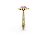 Yellow gold Fancy Pink Cushion  Halo Milgrain Pave Diamond Ring with Four-Prong Setting 2