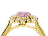 Yellow gold Fancy Pink Cushion  Halo Milgrain Pave Diamond Ring with Four-Prong Setting 4