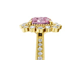 Yellow gold Fancy Pink Cushion  Halo Milgrain Pave Diamond Ring with Four-Prong Setting 5
