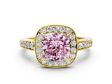 Yellow gold Fancy Pink Cushion  Halo Pavé Diamond Engagement Ring with Bezel Setting_37