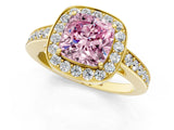 Yellow gold Fancy Pink Cushion  Halo Pavé Diamond Engagement Ring with Bezel Setting_38