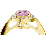 Yellow gold Fancy Pink Cushion  Halo Pavé Diamond Engagement Ring with Bezel Setting_41