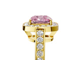 Yellow gold Fancy Pink Cushion  Halo Pavé Diamond Engagement Ring with Bezel Setting_42