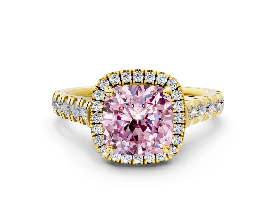 Yellow gold Fancy Pink Cushion  Halo Pavé Diamond Engagement Ring with Four-Prong Setting_26