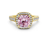 Yellow gold Fancy Pink Cushion  Halo Pavé Diamond Engagement Ring with Four-Prong Setting_26