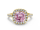 Yellow gold Fancy Pink Cushion  Halo Pavé Diamond Engagement Ring with Four-Prong Setting_3