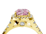 Yellow gold Fancy Pink Cushion  Halo Pavé Diamond Engagement Ring with Four-Prong Setting_30