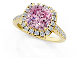 Yellow gold Fancy Pink Cushion  Halo Pavé Diamond Engagement Ring with Four-Prong Setting_4