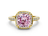 Yellow gold Fancy Pink Cushion  Halo Pave Band Solitaire Ring with Prong Setting_65