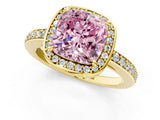 Yellow gold Fancy Pink Cushion  Halo Pave Band Solitaire Ring with Prong Setting_66