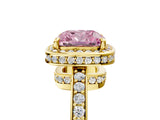 Yellow gold Fancy Pink Cushion  Halo Pave Band Solitaire Ring with Prong Setting_70
