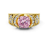 Yellow gold Fancy Pink Cushion  Halo Pave Diamond Engagement Ring with Milgrain Detailing_50