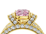 Yellow gold Fancy Pink Cushion  Halo Pave Diamond Engagement Ring with Milgrain Detailing_54