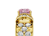 Yellow gold Fancy Pink Cushion  Halo Pave Diamond Engagement Ring with Milgrain Detailing_55