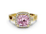 Yellow gold Fancy Pink Cushion  Halo Pave Split Shank Prong Setting Ring_27