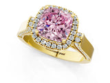 Yellow gold Fancy Pink Cushion  Halo Pave Split Shank Prong Setting Ring_28
