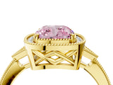 Yellow gold Fancy Pink Cushion  Halo Round Diamond Milgrain Pave Engagement Ring_7