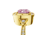 Yellow gold Fancy Pink Cushion  Halo Round Diamond Milgrain Pave Engagement Ring_8