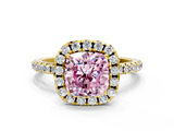 Yellow gold Fancy Pink Cushion  Halo Round Diamond Pavé Band Four-Prong Ring_3