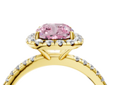 Yellow gold Fancy Pink Cushion  Halo Round Diamond Pavé Band Four-Prong Ring_7