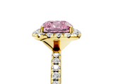 Yellow gold Fancy Pink Cushion  Halo Round Diamond Pavé Band Four-Prong Ring_8