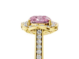 Yellow gold Fancy Pink Cushion  Halo Round Diamond Pave Band with Four-Prong Setting_42