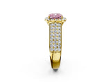 Yellow gold Fancy Pink Cushion  Halo Round Diamond Pave Band with Prong Setting 2