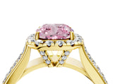 Yellow gold Fancy Pink Cushion  Halo Round Diamond Pave Band with Prong Setting 4