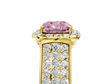 Yellow gold Fancy Pink Cushion  Halo Round Diamond Pave Band with Prong Setting 5