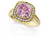 Yellow gold Fancy Pink Cushion  Halo Solitaire Diamond Ring with Pave Band and Bezel Setting_48