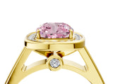 Yellow gold Fancy Pink Cushion  Halo Solitaire Diamond Ring with Pave Band and Bezel Setting_51