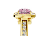 Yellow gold Fancy Pink Cushion  Halo Solitaire Diamond Ring with Pave Band and Bezel Setting_52